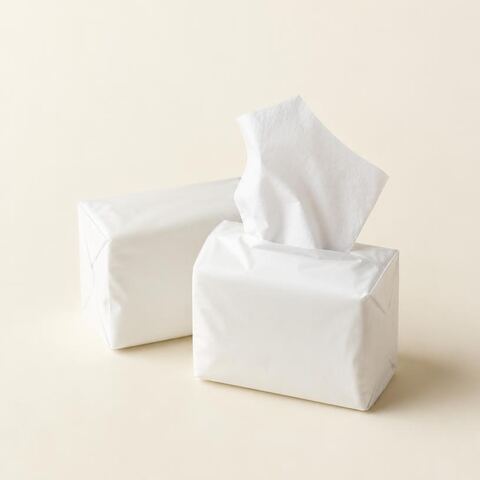 Two plain tissue packs with a tissue pulled out